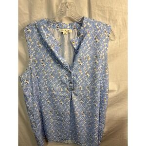 Simply Noelli Sleeveless Blue Floral Print Front V-Neck Women's Top Size L XL